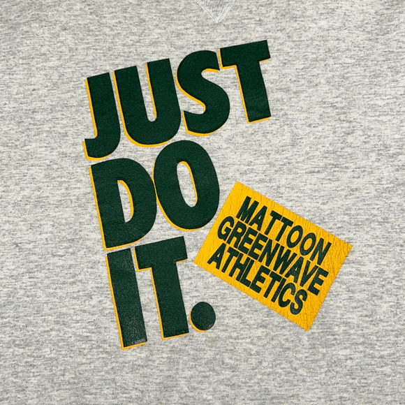 Vintage High School Sweater Adult MEDIUM Gray Russell Just Do It USA 90s - Picture 2 of 8